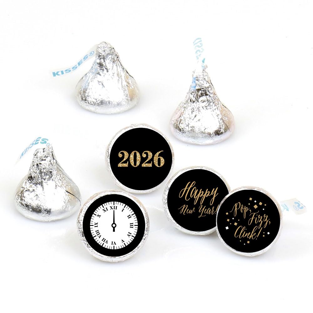 Big Dot of Happiness New Year's Eve - Gold - 2026 New Years Eve Party Round Candy Sticker Favors - Labels Fit Chocolate Candy (1 Sheet of 108)