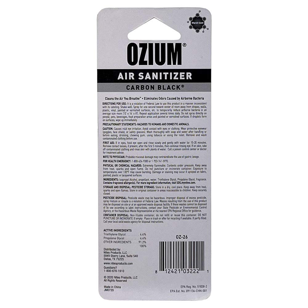 Ozium Air Sanitizer 0.8 oz Spray, Carbon Black Scent (2-Pack)