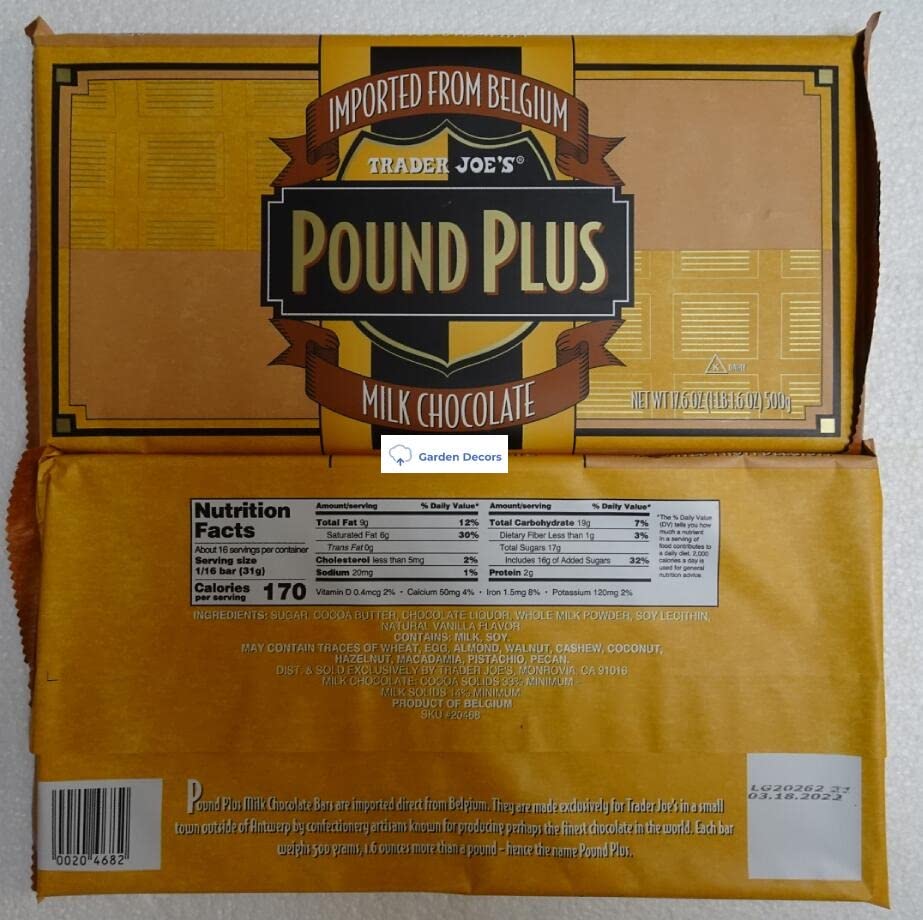Trader Joe’s Pound Plus Milk Chocolate Bar 17.6oz 500g (Two Bags)