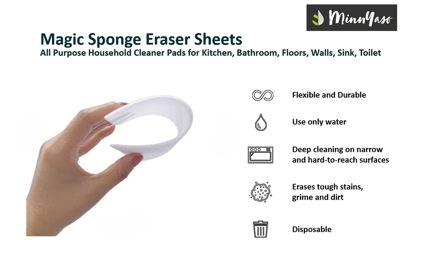 MinnYaso 100 Pack Extra Large - Extra Thick - Super Durable Magic Sponge Eraser Sheets 7.25" x 4.5" x 0.12" | All Purpose Household Cleaner Pads