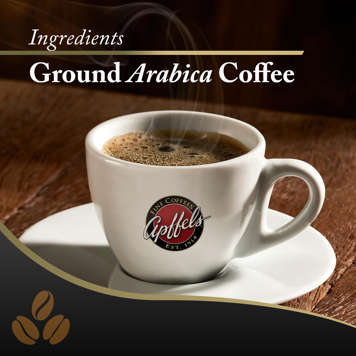 Apffels Decaf Coffee - Water Process - Medium Roast - Ground - 100% Arabica - Non-GMO - 12 oz bag