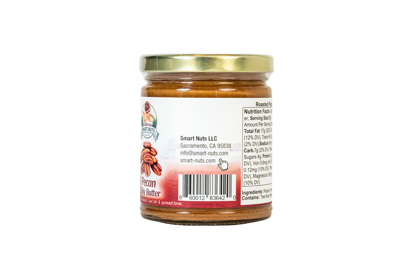 Smart Nuts Pecan Nut Butter - Roasted Pecans with Honey & Tahini, Creamy Artisan Spread, 9 oz