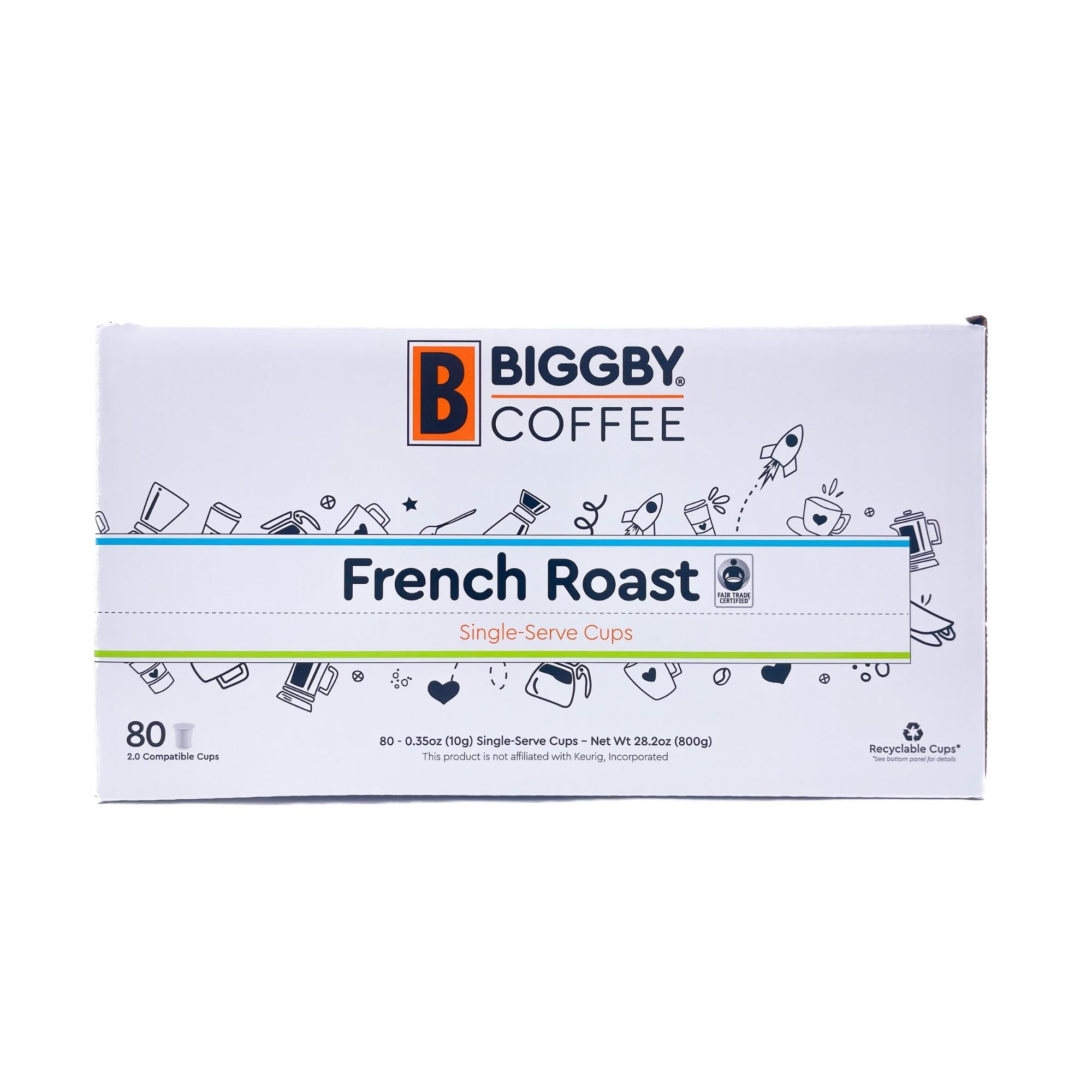 Biggby French Roast, Single Serve Coffee, Recyclable Plastic Cups, 80 Count Box, Dark Roast