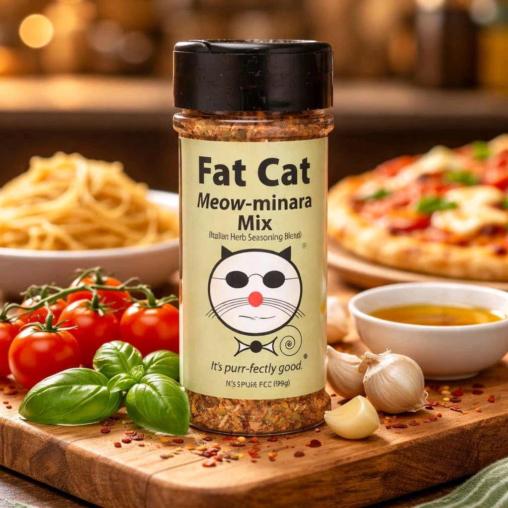 Meow-minara Italian Herb Seasoning by Fat Cat Gourmet (4.5 oz) | Premium All-Natural Mediterranean Herb & Garlic Blend | Perfect for Pasta, Pizza