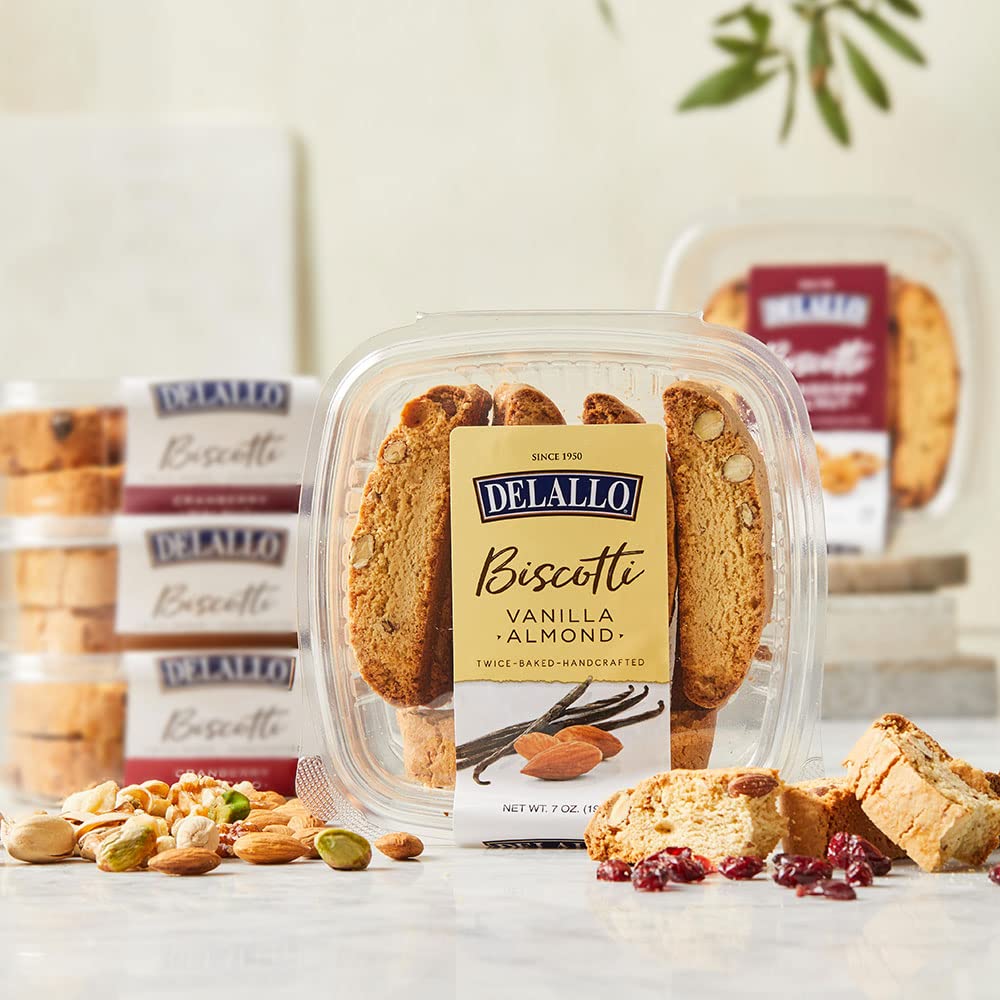 DeLallo Vanilla Almond Biscotti, (4 Pack), Authentic Italian Recipe, Twice Baked Cookies Non-GMO All Natural Italian Biscuits Made with Handcrafted