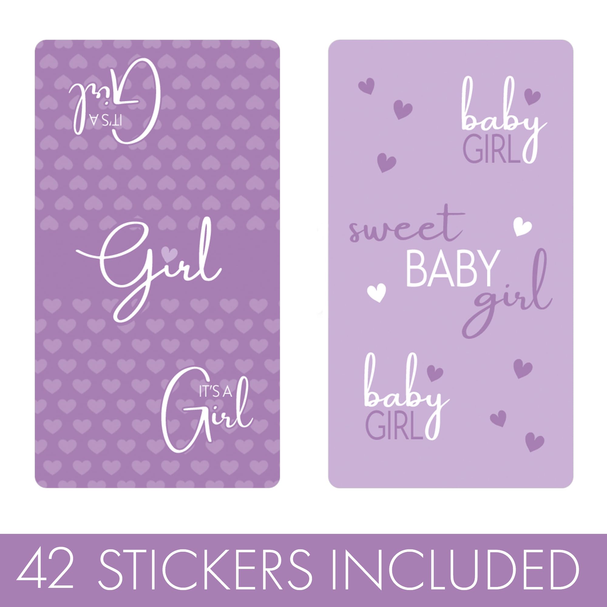 Purple Baby Shower Sticker Candy Bar Wrappers for Chocolate Miniatures, It's a Girl Party Favor Labels, Lavender Baby Shower Decorations - 42 Count