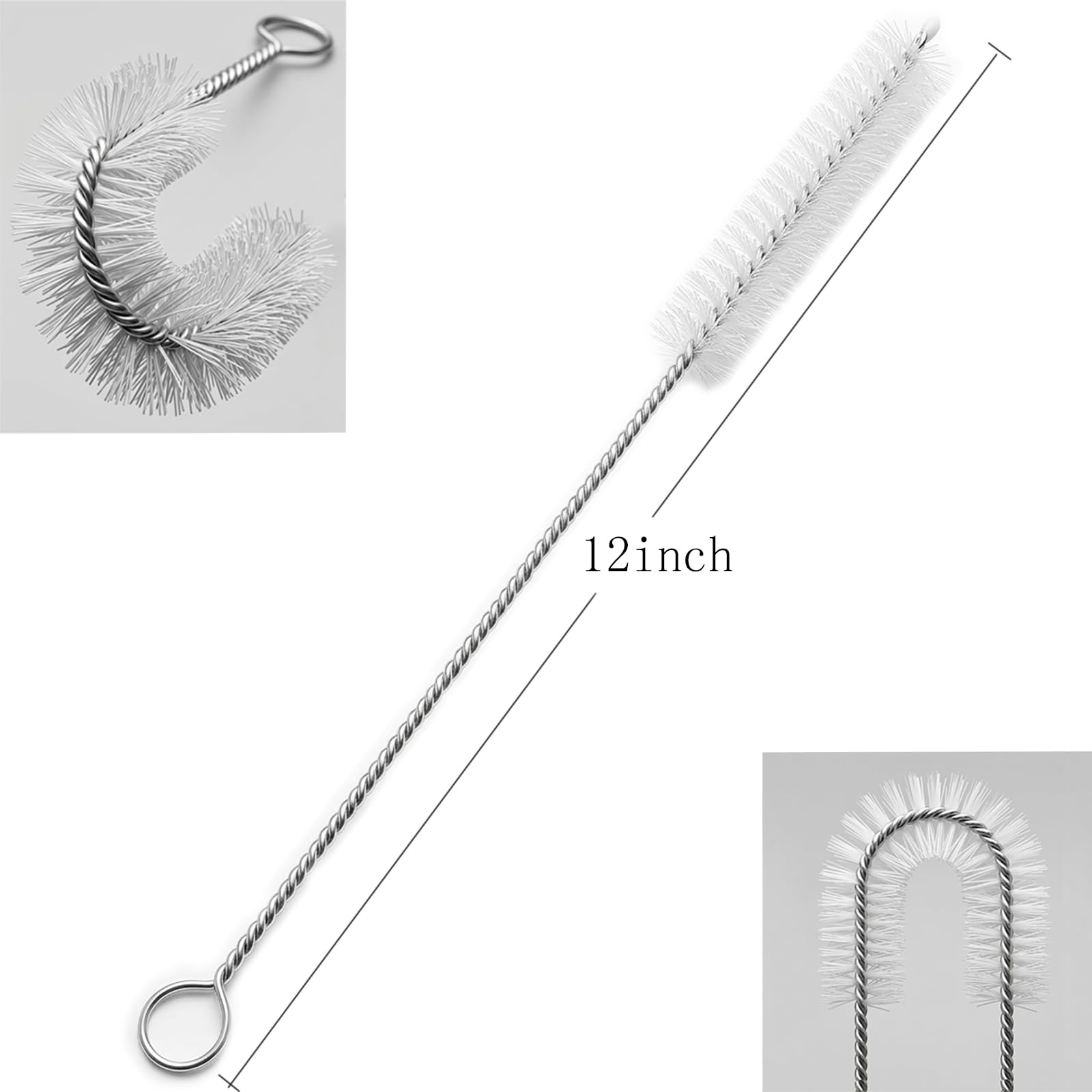 12 Inch Extra Long Straw Brush Cleaner (10 Pack), Flexible Nylon Tube Cleaning Brushes with 0.4 Inch Bristle Head, Rust-Proof Stainless Steel Wire