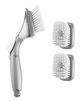 VEVOR Soap Dispensing Dish Brush, Kitchen Scrub Brushes with 3 Brush Heads, Dish Cleaning Brushes with PP Handle and Curved Bristles, Ideal for Pots