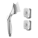 VEVOR Soap Dispensing Dish Brush, Kitchen Scrub Brushes with 3 Brush Heads, Dish Cleaning Brushes with PP Handle and Curved Bristles, Ideal for Pots
