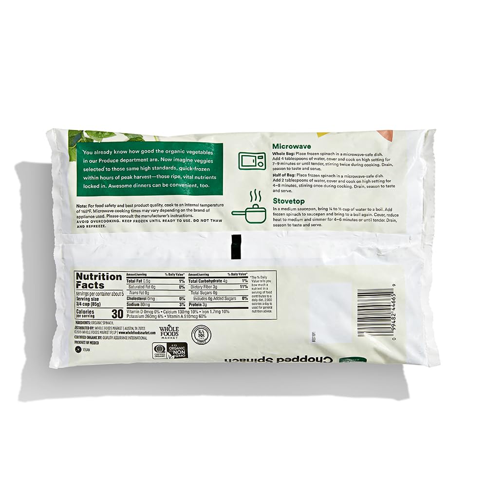 365 by Whole Foods Market, Organic Chopped Spinach, 16 oz, (Frozen)