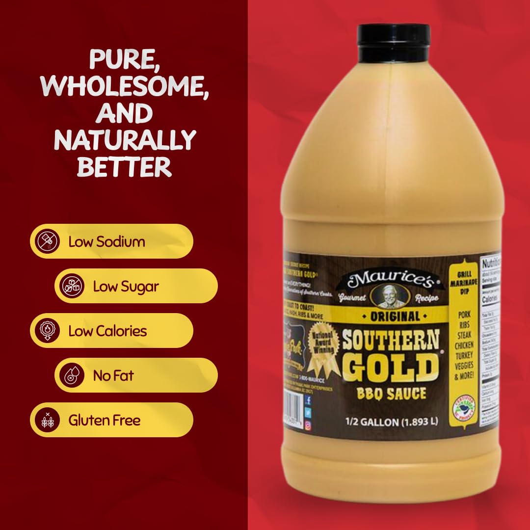 Maurice’s Southern Gold BBQ Sauce - Classic Carolina Mustard BBQ Sauce with Bold Flavor - Authentic Southern Carolina Barbeque Dressing - Rich