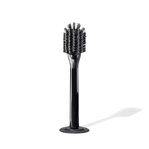 Curio Home Goods Ionic Dish Brush, Magnetized to Stand Upright, Stainless Steel with Replaceable Head, Onyx/Black