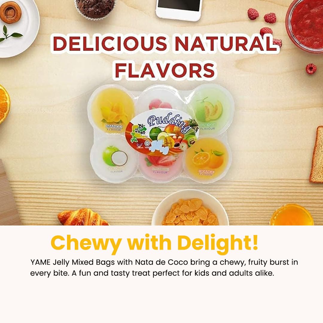 Fruit Pudding - Assorted Popping Cups - Mixed Pudding Flavours (Mango, Lychee, Orange, Coconut, Strawberry, Honey Melon) - Asian Jellies for Kids