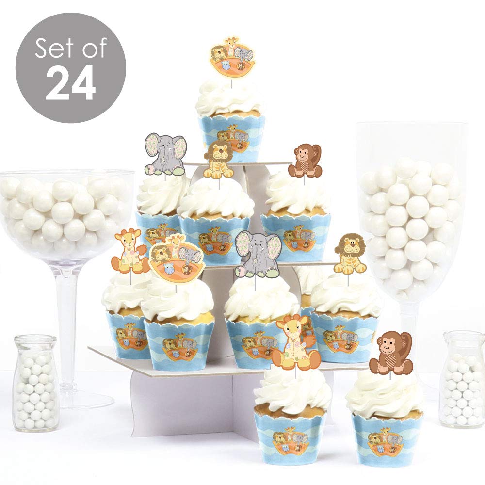 Big Dot of Happiness Noah’s Ark - Cupcake Decoration - Baby Shower Cupcake Wrappers and Treat Picks Kit - Set of 24
