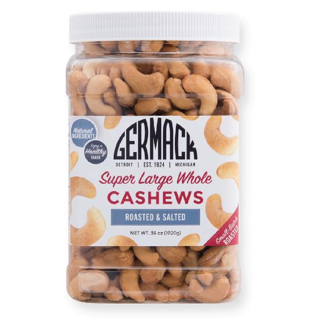 Germack® - Super Large Whole Cashew Nuts - Roasted and Salted (36oz Jar)