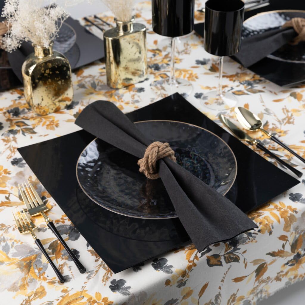 EcoQuality 13" inch Flat Square Charger Black Plastic Plates - China Like Party Plates, Heavy Duty Large Disposable Dinner Salad Plate Weddings