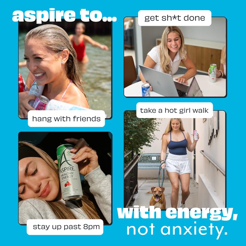 ASPIRE® Fruit Punch, Healthy Energy Drink 80mg Natural Caffeine, Zero Sugar No Carbs Keto Friendly, 12 Pack Green Tea Sugar Free Drink Low Caffeine