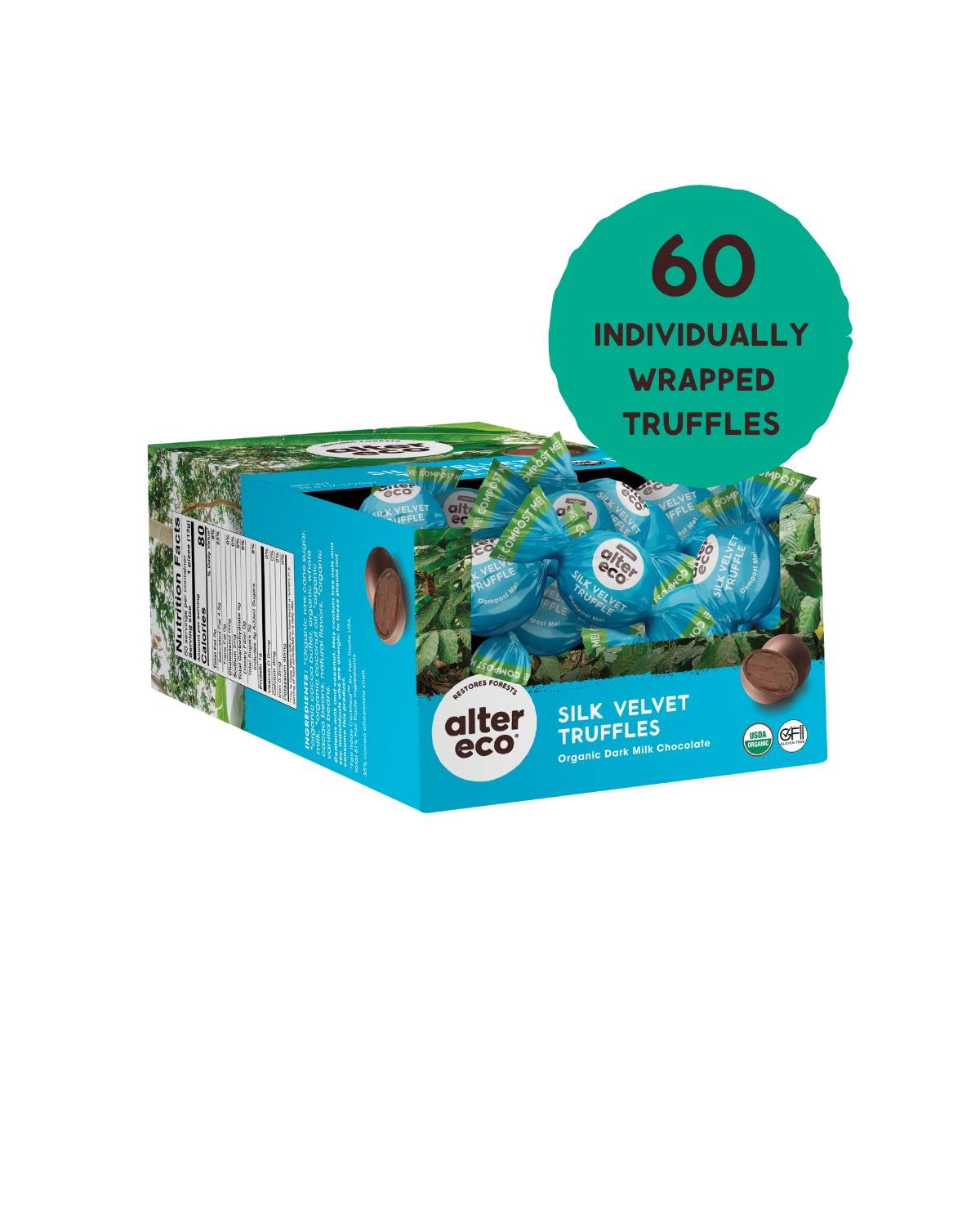 Alter Eco | Silk Velvet Truffles | 39% Pure Dark Cocoa, Fair Trade, Organic, Non-GMO, Gluten Free Dark Chocolate Truffles | 60 Truffles
