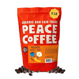 Peace Coffee Birchwood Breakfast Blend Medium Roast Whole Bean Coffee, 5 lb, Organic Fair Trade, Smooth, Mild Flavor, Shade Grown, Fresh Roasted