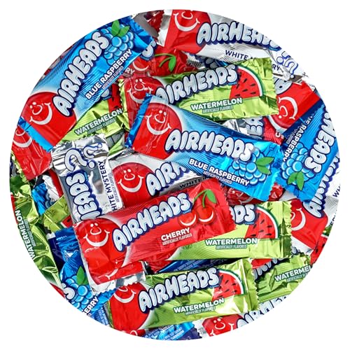 Airheads Candy Mini Bars, Assorted Flavors, 2 Pounds (Approx. 70 Pieces) Airheads Bulk Bag, Individually Wrapped Candy, Mini Airhead