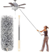 Microfiber Duster with Extension Pole(Stainless Steel) 30 to 100'', with Bendable Head, Extendable Long Duster for Cleaning Ceiling Fan, High Ceiling