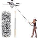 Microfiber Duster with Extension Pole(Stainless Steel) 30 to 100'', with Bendable Head, Extendable Long Duster for Cleaning Ceiling Fan, High Ceiling