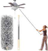 Microfiber Duster with Extension Pole(Stainless Steel) 30 to 100'', with Bendable Head, Extendable Long Duster for Cleaning Ceiling Fan, High Ceiling