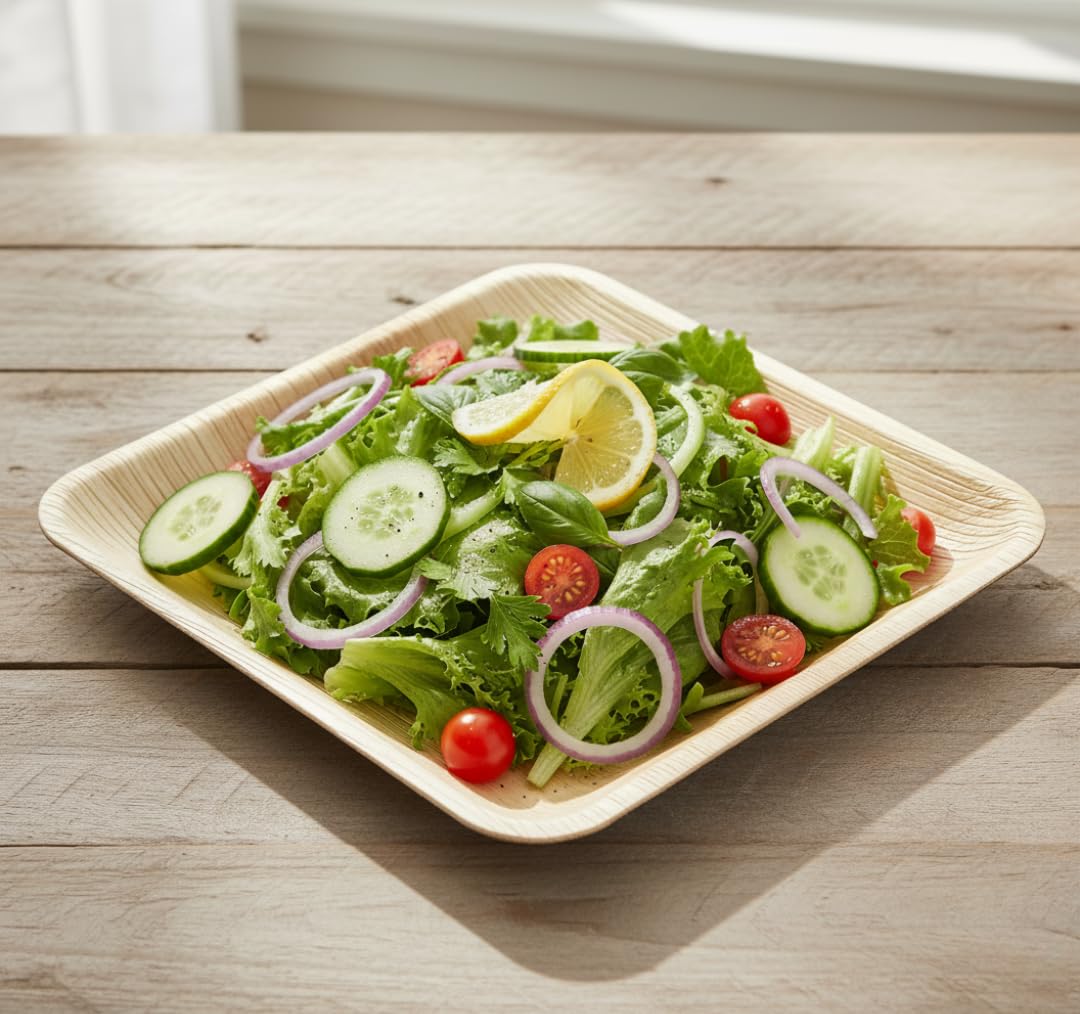 Charity Leaf Disposable Palm Leaf 11" Square Plates (25 pieces) Bamboo Like Serving Platters, Disposable Boards, Eco-Friendly Dinnerware For Weddings