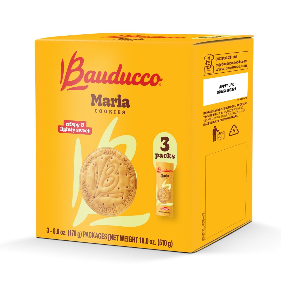 Bauducco Maria Cookies, 18.0 oz (Pack of 3) - Classic Crispy Cookies for Snacking, Coffee, or Tea - Perfect Dessert Treat with No Artificial Flavors
