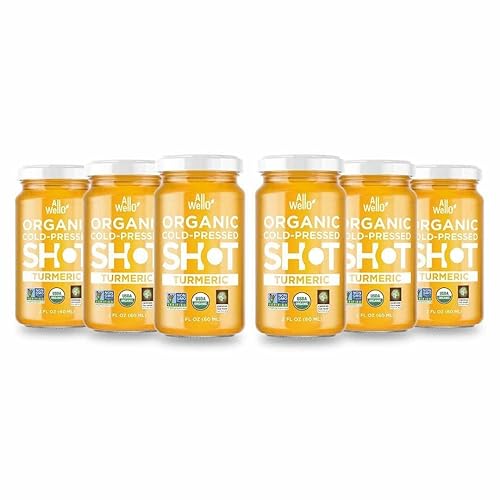 ALLWELLO Organic Turmeric Shot Certified Organic & Non-GMO Project Verified 2Fl Oz Each (6 Pack / 12Fl Oz Total)