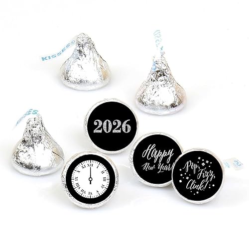 Big Dot of Happiness New Year's Eve - Silver - 2026 New Years Eve Party Round Candy Sticker Favors - Labels Fit Chocolate Candy (1 Sheet of 108)