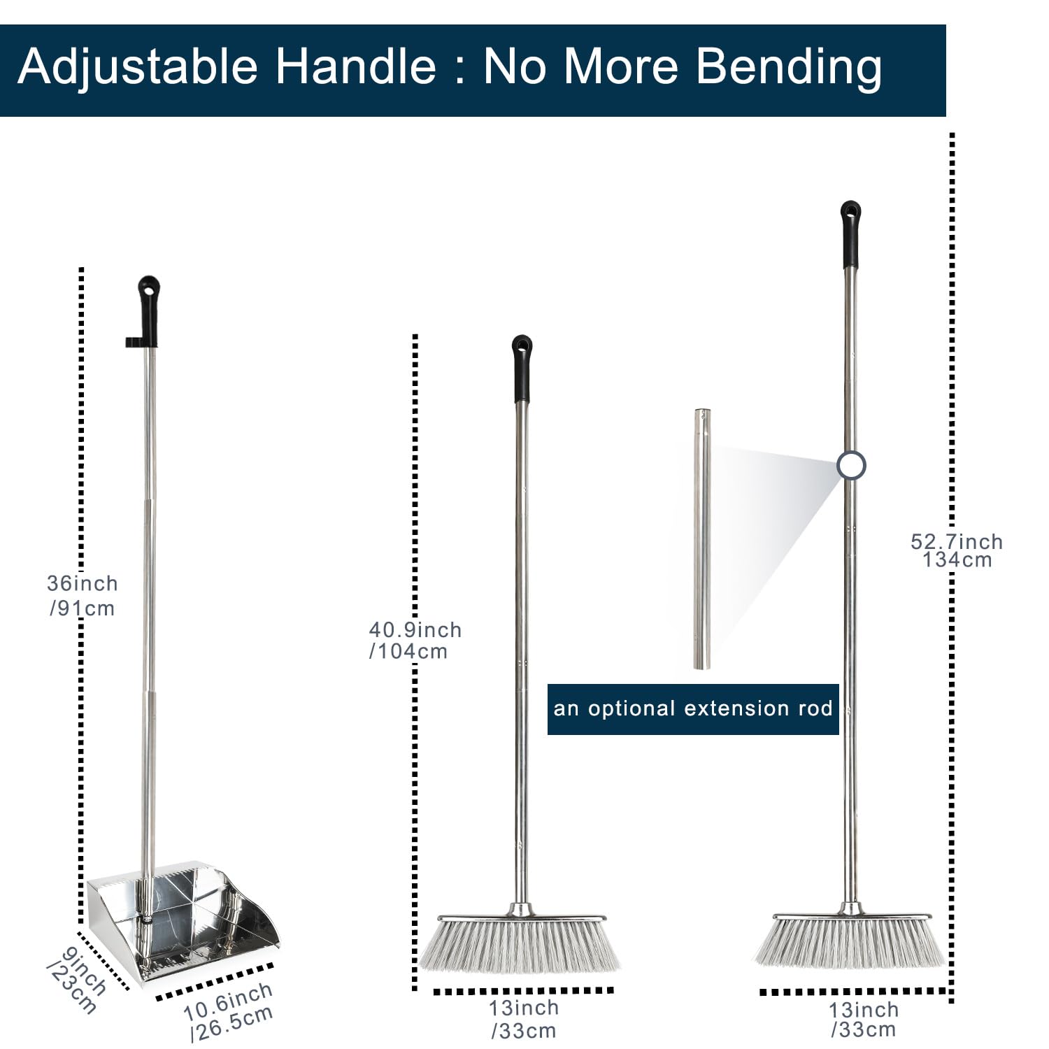 GLOHOO Indoor Soft Bristles Broom and Dustpan Angle Sweeping Dustpan and Broom with Long Handle for Kitchen Hardwood Floor Cleaning