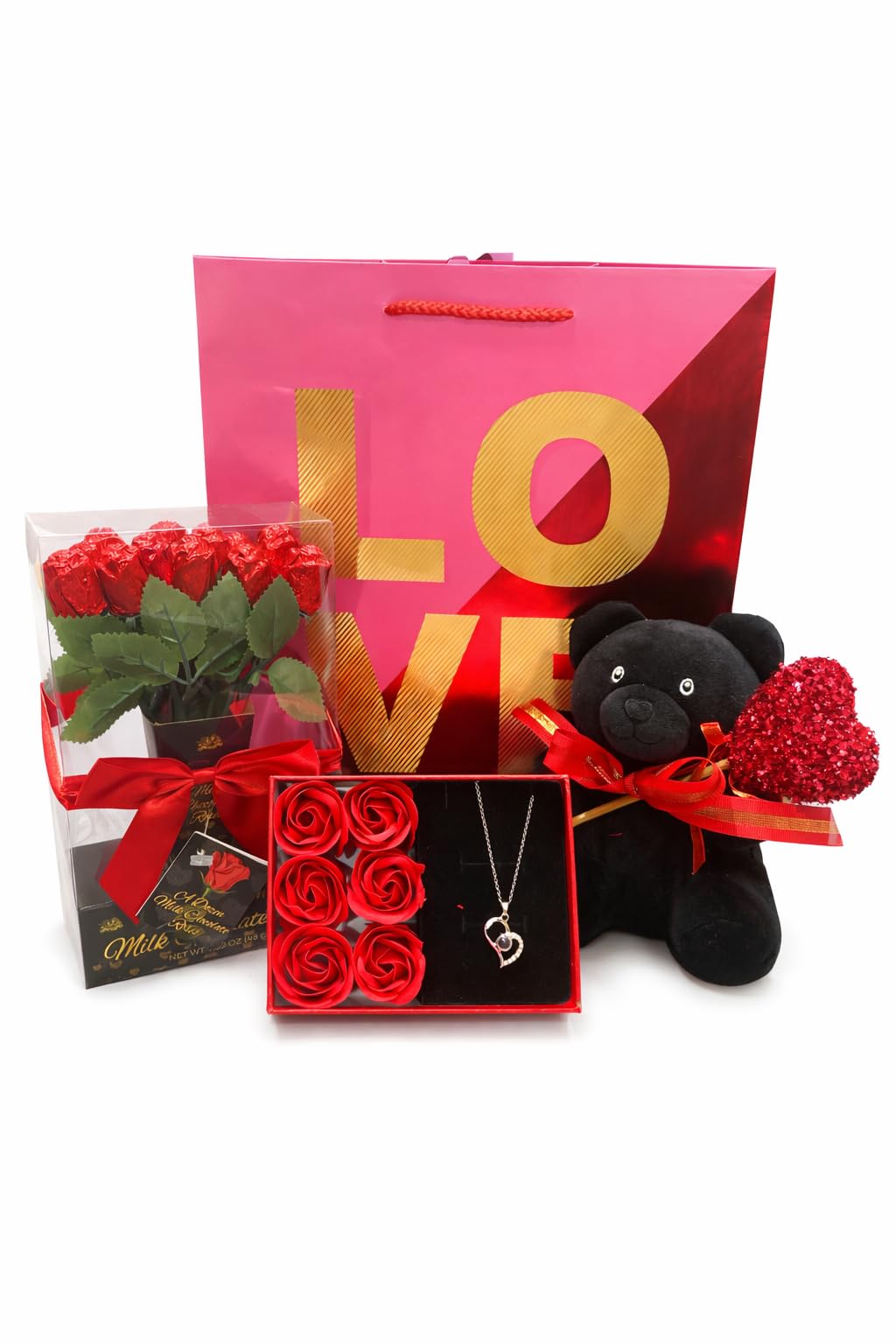 Bailey Exceeds Romantic Valentine Gift Set - Includes Heart Necklace, Plush Bear Keepsake & Decorative Gift Bag