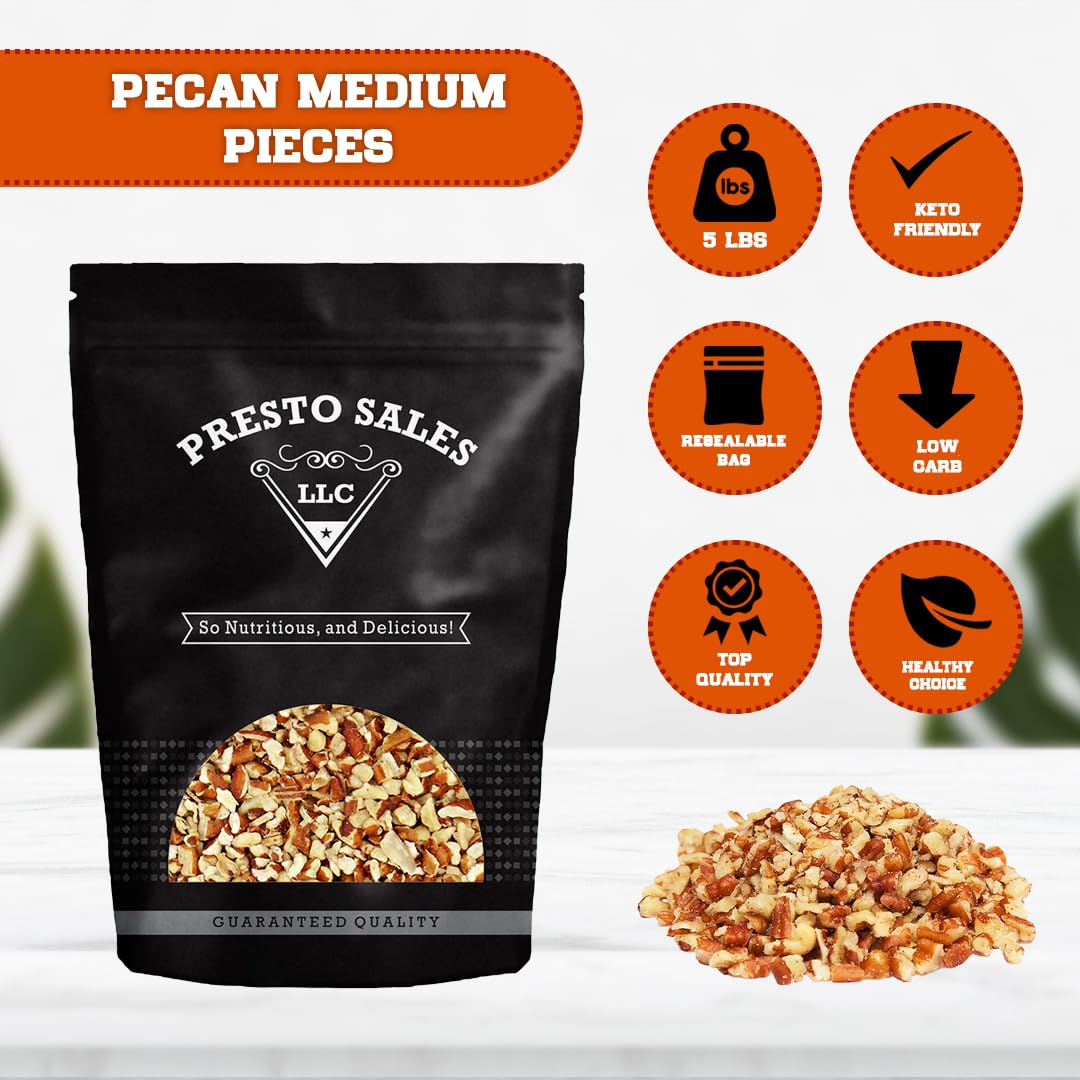 Presto Sales Chopped Pecans 80 Oz | Raw, Unsalted, Natural | Non-GMO, Keto/Paleo, Vegan | Chopped Pecans | Cholesterol Levels, and Reduces Several