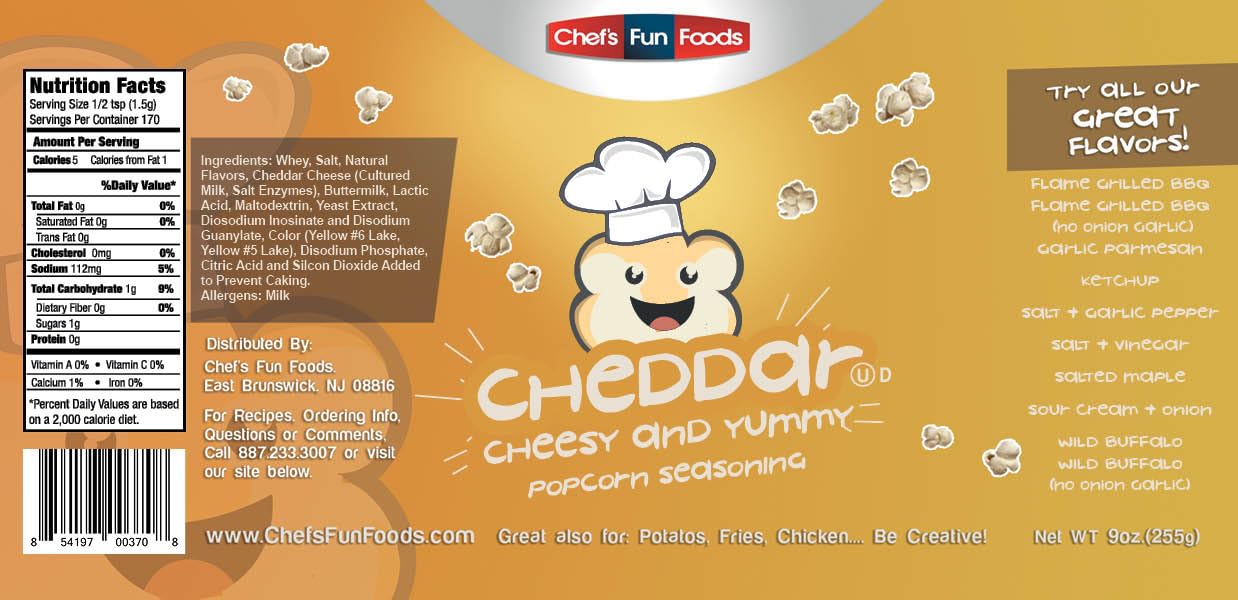 Popcorn Cheesy Cheddar 9 OZ | Kosher Food for Restaurants and Home Cooks | No MSG or Fillers | Great for Popcorns, Fried Foods, BBQ, Chicken Wings
