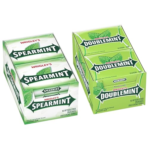 Wrigleys Doublemint Gum and Wrigleys Spearmint Gum Bulk Variety Pack, 15 Sticks (Pack of 20), 300 Total Sticks of Chewing Gum Bulk Individually