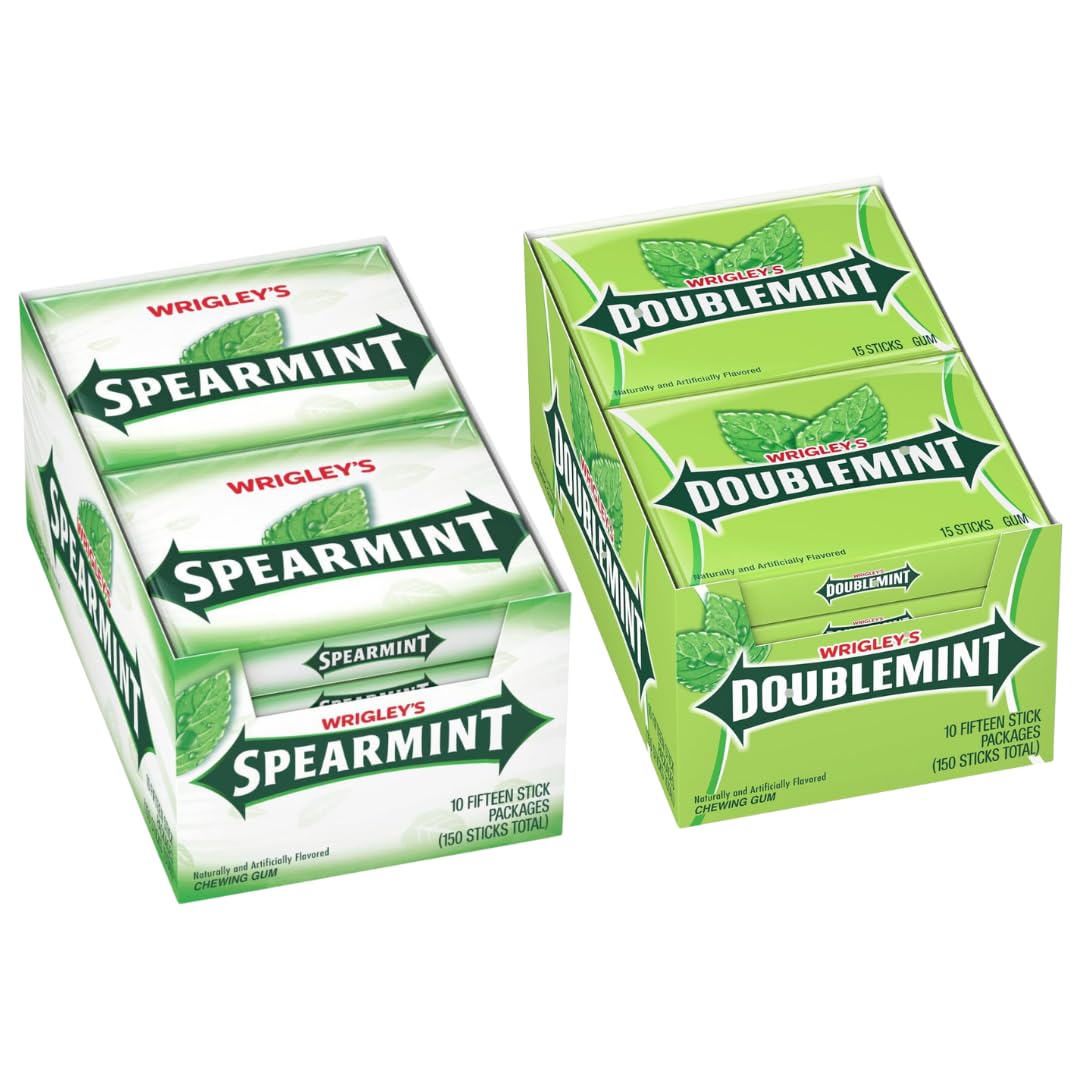 Wrigleys Doublemint Gum and Wrigleys Spearmint Gum Bulk Variety Pack, 15 Sticks (Pack of 20), 300 Total Sticks of Chewing Gum Bulk Individually