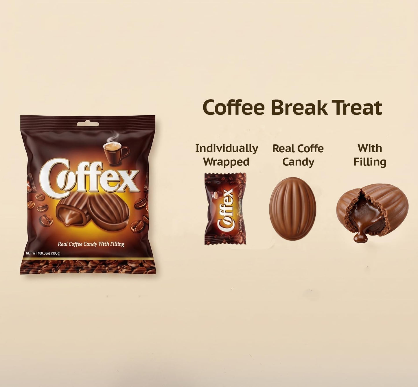 UNIQBITE Coffee Candy With Filling, Smooth Creamy Individually Wrapped Center-Filled Espresso Coffee Flavored Hard Candy Bonbon, Quick Caffeine Fix