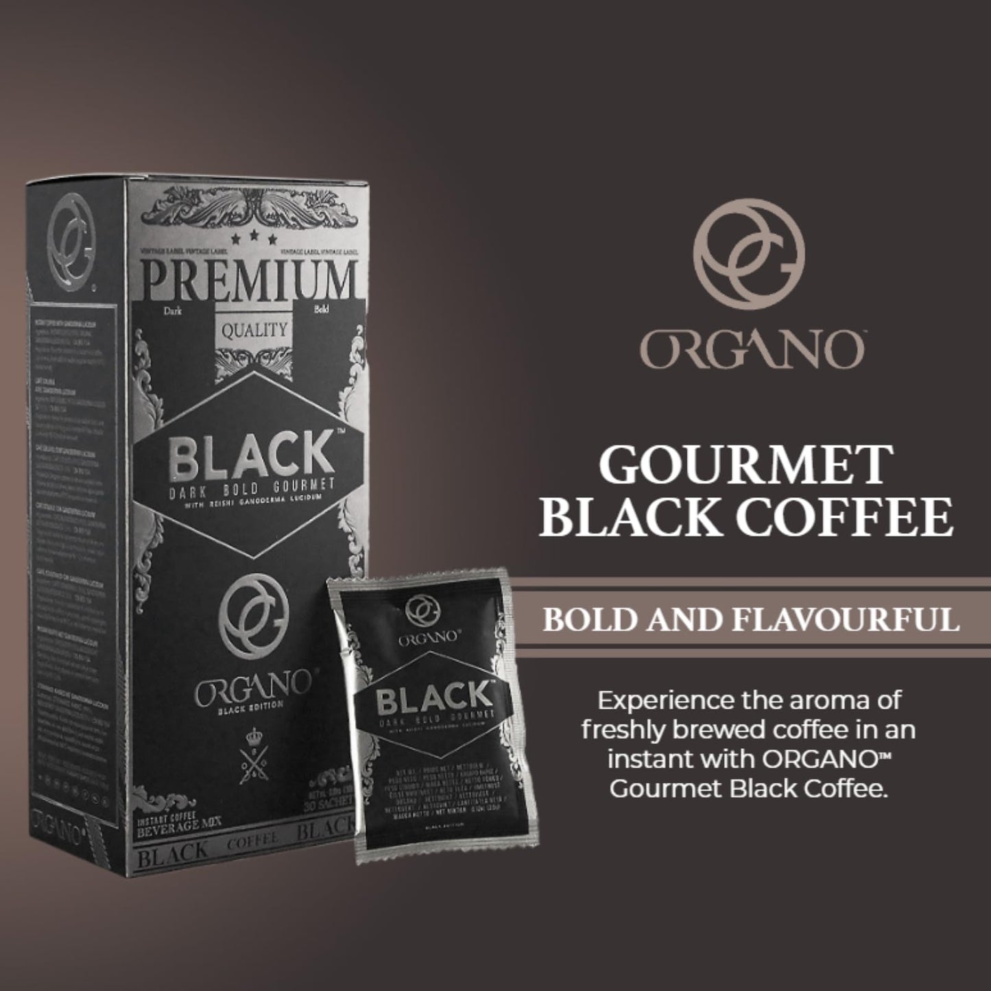ORGANO Gourmet Black Coffee, 100% Certified Organic Ganoderma Lucidum (30 Sachets)