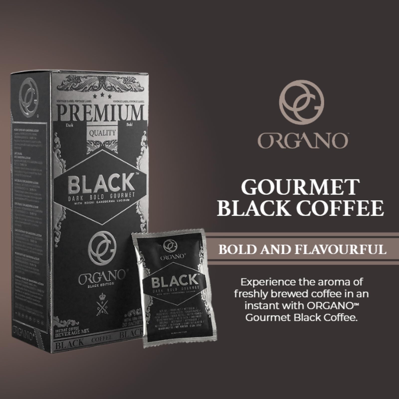 ORGANO Gourmet Black Coffee, 100% Certified Organic Ganoderma Lucidum (30 Sachets)
