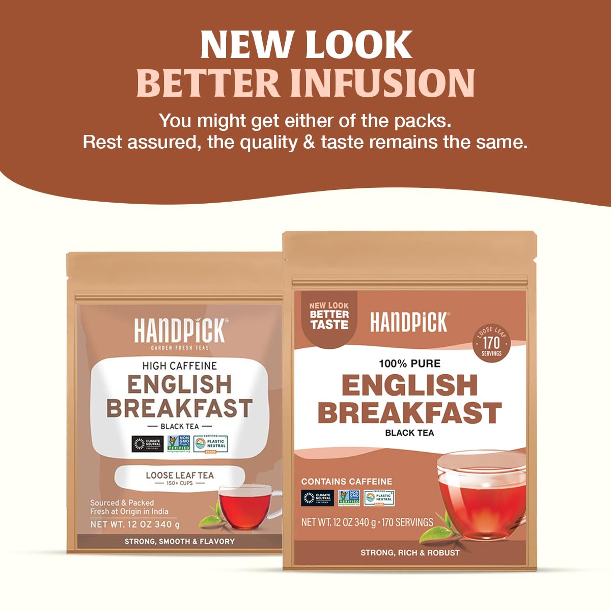 HANDPICK, English Breakfast Tea Loose Leaf (340g/12oz) Strong, Robust, High Caffeine Black Tea Loose Leaf | Non-GMO | Resealable, Ziplock Pouch | Brew