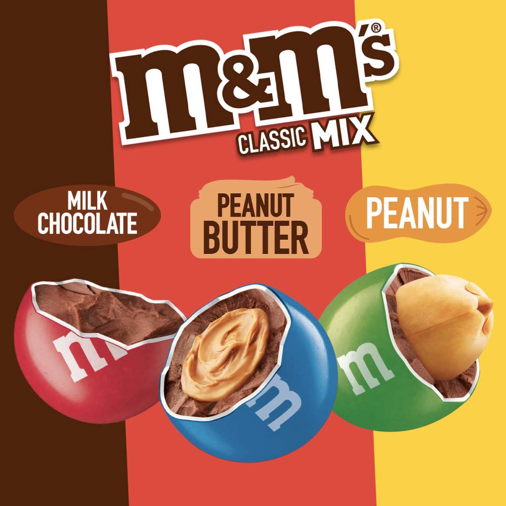 M&M’S Milk Chocolate Candy Variety Pack, Milk Chocolate, Bulk Candy Individually Wrapped, Peanut & Peanut Butter Full Size 2.5 oz Bags, 18-Count
