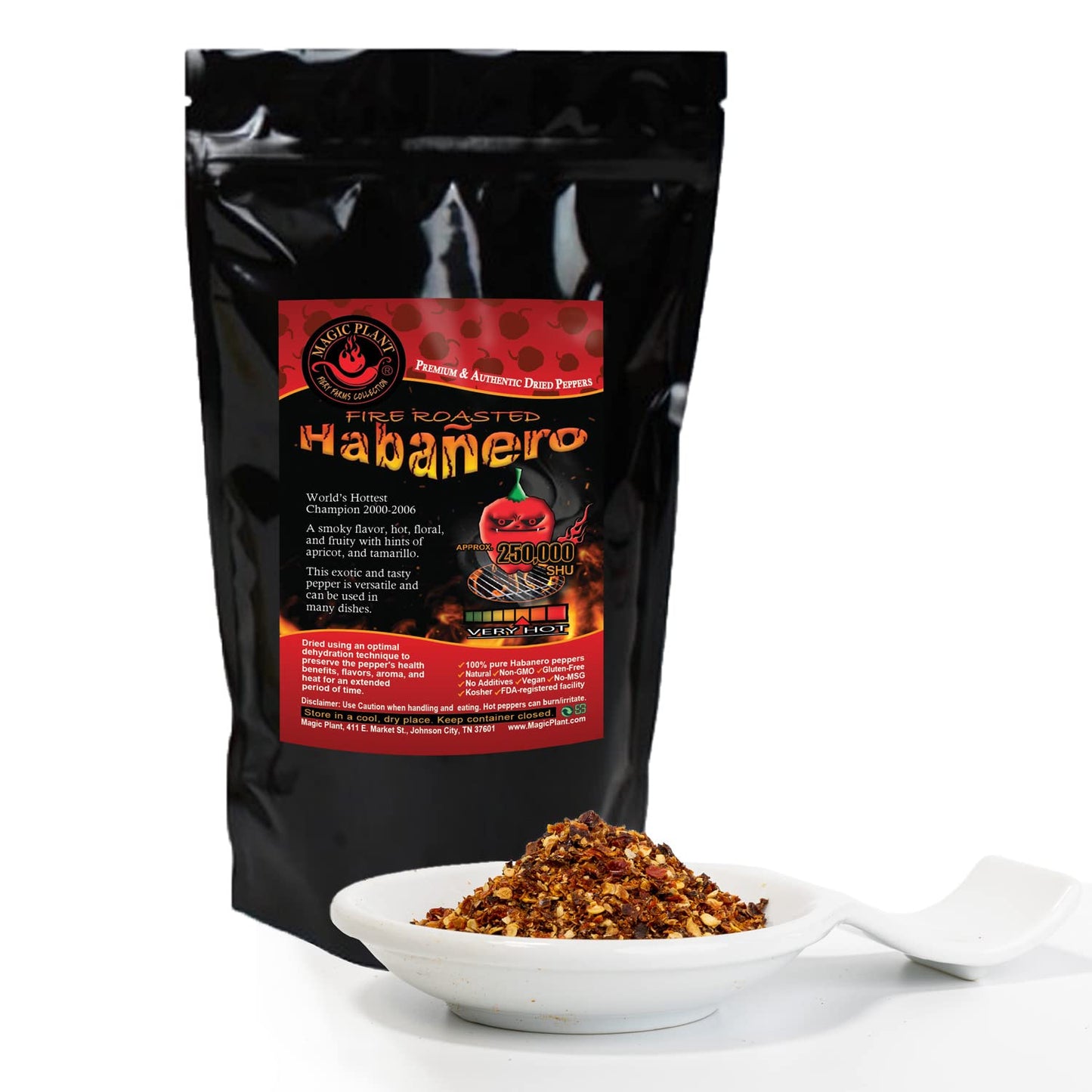 Smoked Habanero Pepper Flakes by Magic Plant, 1 Lb Bulk - 100K - 350K SHUs, Rich and Smoky Flavor, All Natural Crushed Chili - Ideal for BBQ Rubs