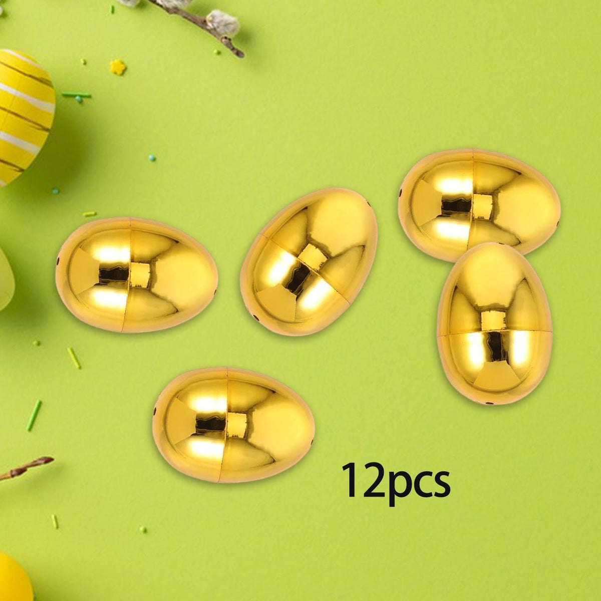 shamjina 12 Pieces Fillable Easter Eggs Ornaments Empty Multifunctional Golden Eggs for Bag Fillers Easter Decoration Children, M