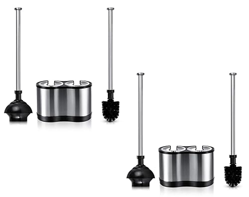 ToiletTree Products Modern Deluxe Freestanding Toilet Brush and Plunger Combo - 5.5" x 9.5" x 18.5" (2 Pack)