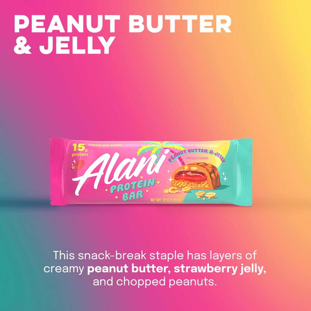 Alani Nu Protein Bars PEANUT BUTTER & JELLY | High Protein Gluten-Free Bars | 16g Protein | Low-Sugar (11G) Low-Carb Healthy Snacks | 12 Individually