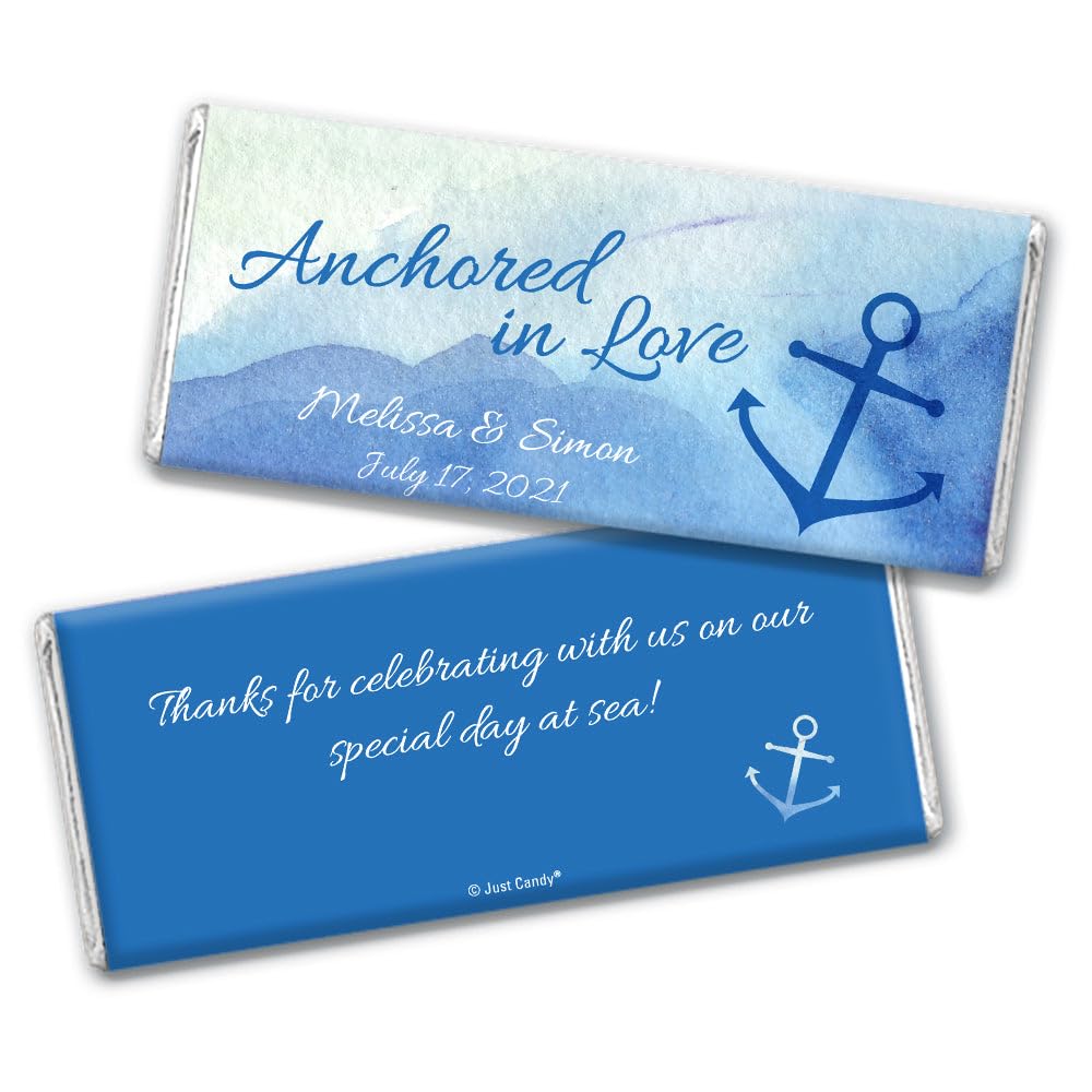 25 Nautical Wedding Favors for Guests Personalized Wrappers for Chocolate Bars (25 Pack) - Bridal Shower Favors for Guests