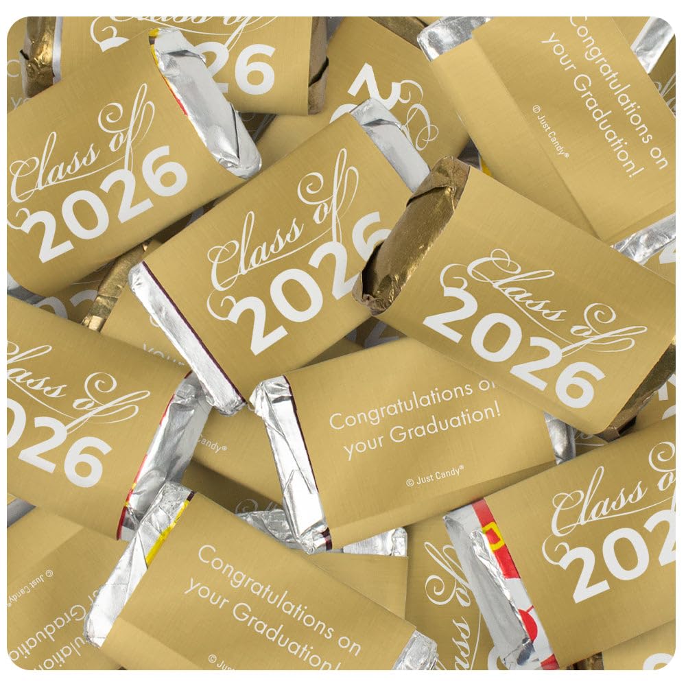 136 Pcs Gold Graduation Class Of 2026 Chocolate Miniatures (2.5lb Bag)