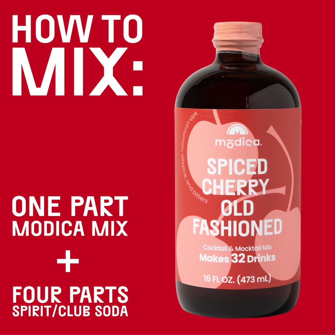 Modica Spiced Cherry Old Fashioned - Premium Non-Alcoholic Cocktail & Mocktail Mixer (32 Servings) Created by Award-Winning Mixologist