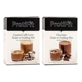 PROTIFIT - High Protein Caramel Caffe Latte & Chocolate Pudding & Shake Mix 2 Pack, 15g Protein, Low Calorie, Low Fat, Low Carb, Aspartame Free, Idea